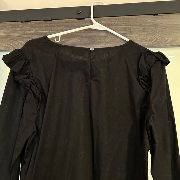 J. Crew Cotton Poplin Long-sleeve Top with Ruffles in Black - Picture 3 of 4